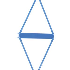 This blue accordion-style drying rack, similar to the Vestil Heavy Duty Cantilever Brace Set 144 X 60, has a folding X pattern with three sections. Made of lightweight metal, it offers space-saving practicality when not in use.