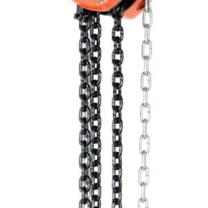 The Vestil Manual Chain Hoist has a 2,000-pound capacity and a 20-foot reach. Equipped with dual hooks and black and silver chains, it provides a reliable solution for secure lifting of heavy loads.