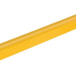 The Vestil Extruded Alum Hose/Cable Crossover 48Yel is a yellow extruded aluminum crossover with ribbed surface and sloped sides, ideal for slowing vehicles. Its elongated, slightly curved top suits both temporary and permanent roadway installations.