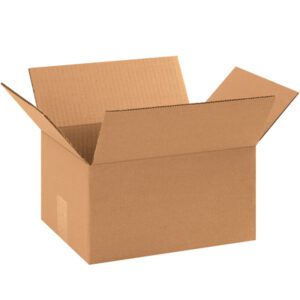An open, empty MH-USA 11 1/4 x 8 3/4 x 6 heavy-duty box with flaps extended outward. The brown cardboard exhibits a corrugated texture against a plain white background.