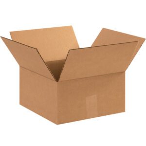 An open MH-USA 12 x 12 x 8 heavy-duty box with flaps extended outward appears against a white background, showcasing its durability and strength. Sold in bundles of 25, its ideal for various needs.