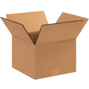 An open MH-USA 12 x 12 x 8 Double Wall Box, part of a 15-box bundle, is displayed with flaps spread outward against a white backdrop. The box appears empty and is crafted from durable brown corrugated cardboard, ideal for secure storage or shipping needs.