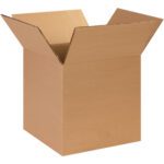 The MH-USA 14 x 14 x 14 heavy-duty box, with raised flaps, showcases a plain brown exterior. Sturdy and spacious, this empty box is ideal for your needs and is set against a clean white background. Sold in bundles of 25.