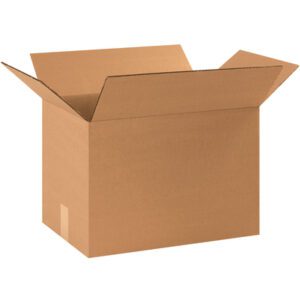 An open MH-USA 17.25x11.25x12 heavy-duty cardboard box from the 25/Bundle collection, with flaps outstretched, is empty against a plain white background.