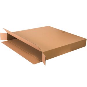 A partially open MH-USA 36 x 6 x 36 side loading box with flaps extended stands against a plain white background.