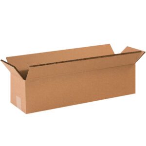 A long, open MH-USA 48 x 12 x 12 double wall box with slightly bent flaps is on a white background. Sold in bundles of ten, these sturdy boxes are ideal for packaging or storage. This empty box is ready for your needs.