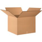 An open brown MH-USA 48 x 40 x 36 triple wall box is shown against a white background, showcasing its durable design and empty interior.