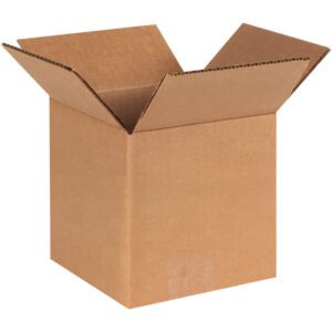 A cardboard box with open top flaps is displayed against a white background. This MH-USA 6 x 6 x 6 heavy-duty box, made of brown corrugated cardboard, is empty and ready for shipping needs.