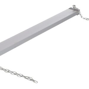 The Vestil Heavy-Duty Magnetic Hanging Sweeper 60In includes a durable rectangular metal bar with diagonally placed chains at each end, forming a V shape ideal for supporting or lifting.