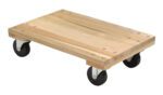 The Vestil Hardwood Dolly Solid Deck 1.2K Lb 16X24 is crafted for moving heavy objects, offering a 1.2K lb capacity and a solid deck with visible wood grain patterns. Its sturdy metal screws and four small black wheels at each corner ensure easy mobility on its 16x24-inch design.