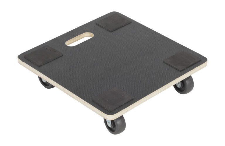 HDOS-SQ-1616-400_A.jpg The Vestil Hardwood Dolly-Square Deck 400K Lb 16X16 has a 400K lb load capacity and measures 16x16 inches. It includes four black wheels, a non-slip surface, handle cutout, and corner rubber pads for safe handling—perfect for effortlessly moving heavy items.
