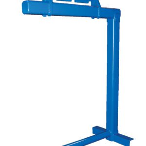 The Vestil Coil Lifter 1.5K Cap 36 In Rod Length boasts a resilient frame with a top hook and a 36-inch rod, tailored for industrial tasks. It is engineered to securely lift heavy pallets or similar items, showcasing its durable blue metallic structure.
