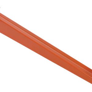 The Vestil Cantilever Hd Straight Arm 1865 Lb 42 In includes an orange metal bracket with a rectangular flat base, four screw holes for secure mounting, and a 42-inch arm that extends outward with a slight upturn at the end, supporting up to 1865 lbs.