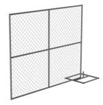 The Vestil Construction Barrier - Add-On Unit includes a metal chain-link fence section with a rectangular frame and a bottom right attachment for stability, featuring a grid pattern design perfect for practical use.