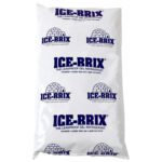 The 8 x 6 x 1 1/4, 24 oz. Ice-Brix® Cold Packs feature blue text, igloo illustrations, and a Leakproof Gel Refrigerant label. Theyre reusable, safer than ice, and available in a case of 12 for efficient cold storage solutions.