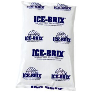The 5 1/2 x 4 x 3/4 - 6 oz. Ice-Brix® Cold Packs feature a blue igloo logo and are leakproof, perfect for keeping items chilled. Available in cases of 48 to meet all your cooling needs.