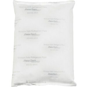 A 24 oz. white rectangular refrigeration gel pack, Tech Pack™ Moisture Safe by Polar Tech, measures 8 x 6 x 1 1/4 and features simple packaging with a light gray logo and text.