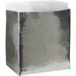 The MH-USA 18 x 12 x 12 Insulated Box Liners (20/Case) have a silver reflective, boxy design with a textured surface; the open top reveals a pristine white interior lining, ideal for temperature maintenance.