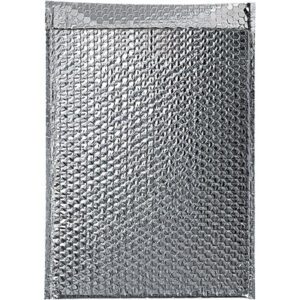 The MH-USA 12x 17 Cool Barrier Bubble Mailers (50/Case) have a reflective silver surface, sealed top, and a texture of evenly distributed air bubbles for secure, stylish shipments.