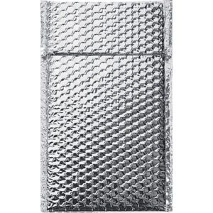 The MH-USA 6 1/2 x 10 1/2 Cool Barrier Bubble Mailers, sold in cases of 100, feature a textured silver surface and a secure sealing flap for thermal protection and cushioning.