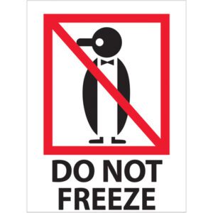 The MH-USA 3 x 4 Do Not Freeze Labels feature a stylized penguin with a red prohibition symbol, clearly stating DO NOT FREEZE. Each roll includes 500 labels, ensuring you have plenty to convey your message effectively.