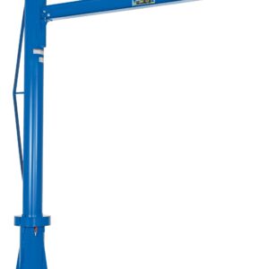 The Vestil Multi Station Jib Crane 1K 96 X 119.82, featuring a blue color, vertical column, and extended horizontal arm with a rectangular profile supported by diagonal bracings, is shown against a white background for clarity.