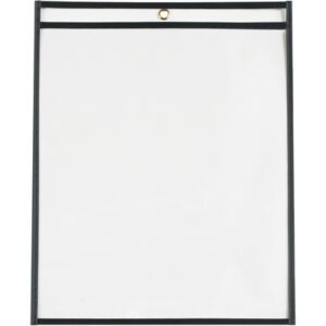 The MH-USA 11 x 14 Job Ticket Holders (25/Case) have a transparent design, black border, and a top-center metal grommet for easy hanging.