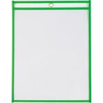 Meet the MH-USA 9 x 12 Neon Green Job Ticket Holders: clear design, vibrant green border, metal grommet for hanging; perfect for document organization. Available in cases of 15.