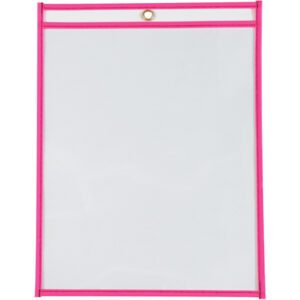 The MH-USA 9 x 12 neon pink job ticket holder has a clear sleeve, pink border, and top-center metal grommet for hanging. Sold in a case of 15.