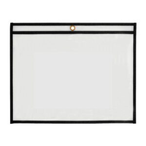 The MH-USA 11 x 8 1/2 Job Ticket Holders (25/Case) are clear pouches with black trim and a brass grommet for easy wall mounting. The transparent design keeps contents visible, ideal for organizing documents.