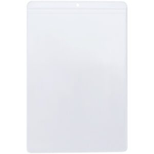 The MH-USA 6 x 9 Vinyl Envelopes are clear plastic hanging pockets with a top opening and hanging hole, ideal for displaying documents or signage. Sold in packs of 50 per case and featured against a white backdrop, these rectangular envelopes are perfect for showcasing content.
