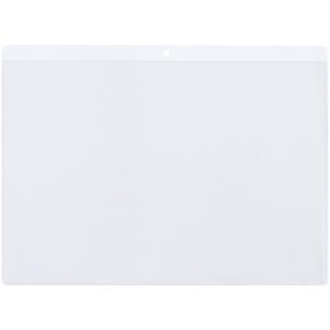 A sleek white rectangular dry erase board with rounded corners and a top-center hanging hole pairs perfectly with MH-USA 12 x 9 Long Side Opening Vinyl Envelopes for organized presentations.