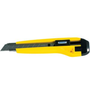 The SK-504 8 Pt. Steel Track® Snap Utility Knife sports a stainless steel extendable blade, yellow handle with black slider, ergonomic design for comfort, and snap-off segments for easy maintenance, available in cases of 25.