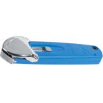 With a silver cutting wheel and lever, this blue handheld can opener ensures precise cuts with each twist. It pairs well with tools like the S7® Premium Safety Cutter Utility Knife - Ambidextrous (12/Case), recognized for its efficiency and usability by both left- and right-handed users.