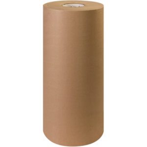 Against a white backdrop, the large cylindrical shape of a tightly wound 20 - 40 lb. Kraft Paper Roll measuring an impressive 900 feet is depicted.