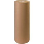A thick cylindrical roll of 24 - 30 lb. Kraft Paper (1200/Roll) is positioned upright against a plain white background, showcasing its tightly wound layers.