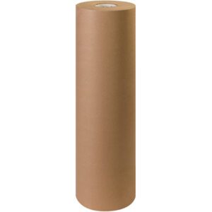A 30 - 40 lb. Kraft Paper Roll (900/Roll) stands upright against a white background, its cylindrical form showing an empty core from the top.