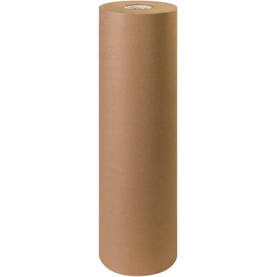 KP3040.jpg A 30 - 40 lb. Kraft Paper Roll (900/Roll) stands upright against a white background, its cylindrical form showing an empty core from the top.