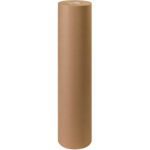 A 40 - 50 lb. Kraft Paper Rolls (720/Roll) stands vertically against a pristine white background, highlighting its durable brown surface.
