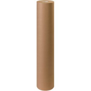 A large roll of 48 - 30 lb. Kraft Paper (1200/Roll) stands vertically against a plain white background, appearing clean and smooth with a cylindrical shape and small circular core.