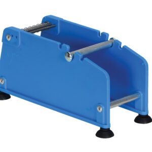 A blue foot rocker made of plastic and metal, featuring suction cup feet for gentle stretching, offers precision similar to the Vestil Label Dispenser Plastic 2 In.