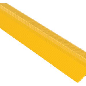 The Vestil Alum Hose/Cable Crossover 36 In Yellow protects cables with its textured surface and triangular profile. It features parallel ridge lines and open bottom slots to ensure secure cable placement.