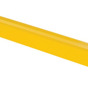 The Vestil Alum Hose/Cable Crossover 48 In Yellow is a corrugated, ridge-like protector designed for construction sites. Its bright color and angular design safely cover hoses or cables, making it perfect for securely crossing roof peaks.