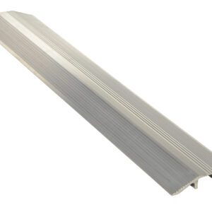 The silver metal ramp resembles the Vestil Alum Hose/Cable Crossover 60 In, featuring a textured, grooved surface with a slight arch and an angled edge for accessibility or transitions. It looks sturdy and functional against a white background.