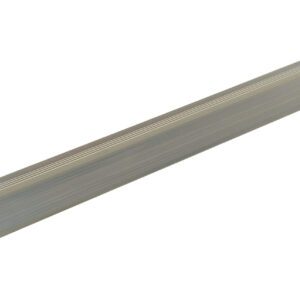 A long, T-shaped, metallic ribbed transition strip with a light grey finish is ideal for joining flooring surfaces, much like the Vestil Alum Hose/Cable Crossover 72 In, which stands alone on a white background.