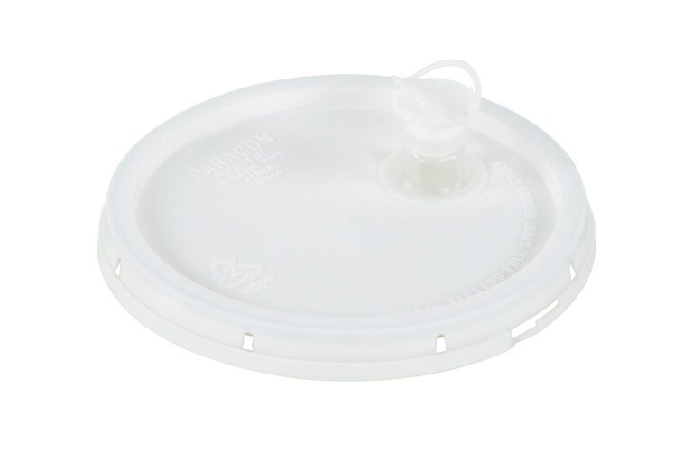 LID-2-PWST_A.jpg The Vestil Spout-Top Lid W/Tear Tab-2 Gallon White is a plastic lid for 2-gallon containers, featuring a central pull-tab, embossed text, and a recycling symbol. Its circular design and small edge notches ensure it fits securely on drink cups.