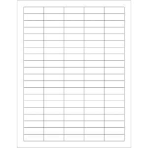 Image of a sheet of MH-USA 1 1/2 x 1/2 White Rectangle Laser Labels, featuring a grid pattern with evenly spaced rectangles on a clean white background. Each sheet contains 100 labels.