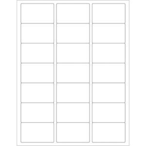 Each sheet of MH-USA 2 1/2 x 1 1/2 white rectangle laser labels contains a grid with 21 adhesive labels, arranged in precise columns and rows for easy application.