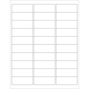A sheet of MH-USA 2 5/8 x 1 White Rectangle Laser Labels features a grid pattern with seven rows and four columns, providing a total of 28 labels outlined by a thin black border on a pristine white background.