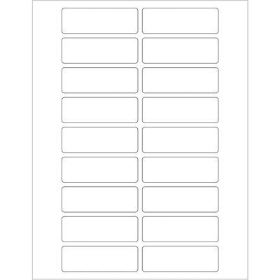 LL116.jpg A sheet of MH-USA 3 x 1 white rectangle laser labels, featuring five columns and two per row, amounts to a total of 18 labels. Each label is separated by blank spaces against a crisp white background.